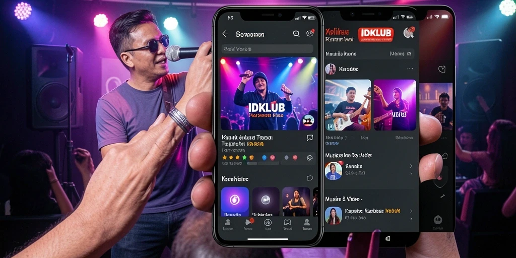 Tampilan antarmuka pengguna IDKLUB dengan fitur Karaoke yang menarik.