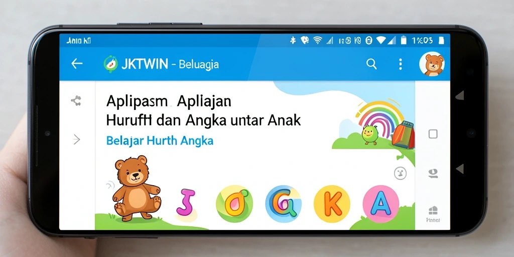 Tampilan antarmuka JKTWIN yang menarik untuk belajar huruf dan angka.