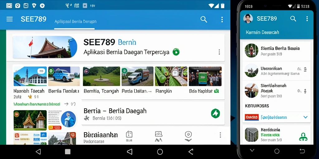 Tampilan antarmuka aplikasi SEE789 dengan fitur berita daerah.